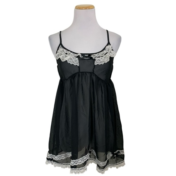 Passion Forever Black Nighty Size Medium French Maid Inspired Bows Coquette - Picture 3 of 17